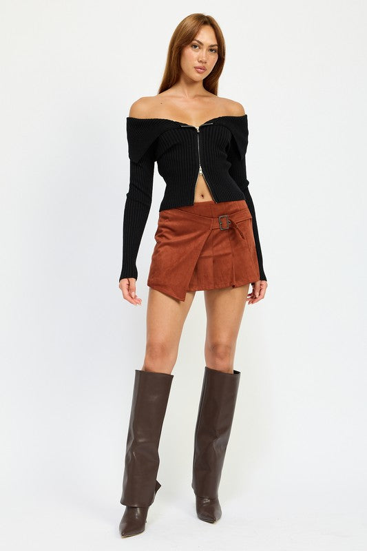 WRAPPED BUCKLE BELT MINI SKIRT-Emory Park-BRICK-S-[option4]-[option5]-[option6]-[option7]-[option8]-Shop-Boutique-Clothing-for-Women-Online