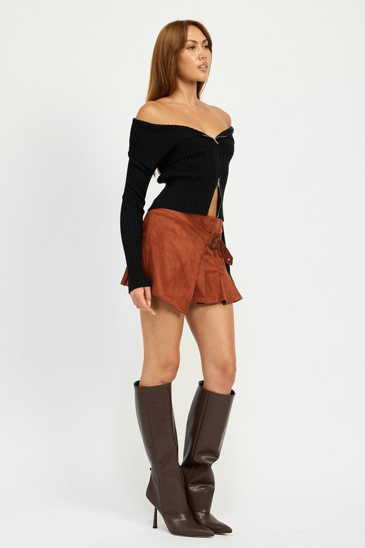 WRAPPED BUCKLE BELT MINI SKIRT-Emory Park-[option4]-[option5]-[option6]-[option7]-[option8]-Shop-Boutique-Clothing-for-Women-Online