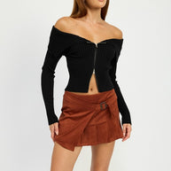 WRAPPED BUCKLE BELT MINI SKIRT-Emory Park-[option4]-[option5]-[option6]-[option7]-[option8]-Shop-Boutique-Clothing-for-Women-Online