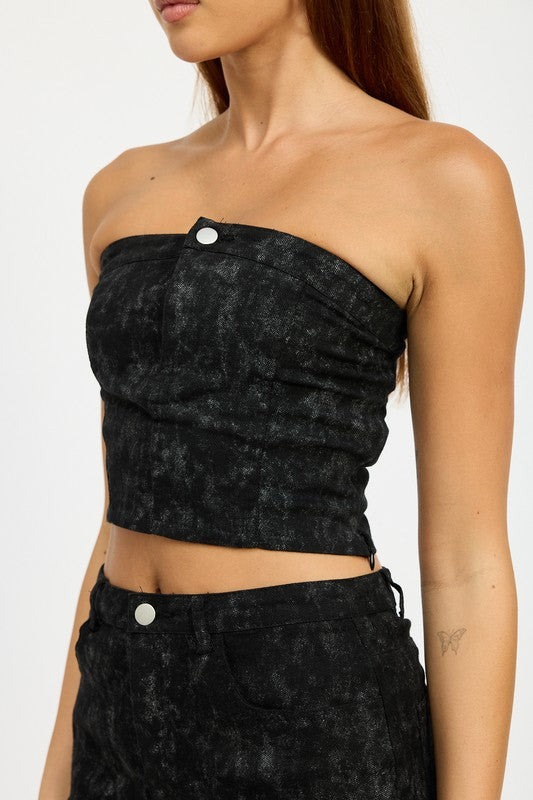 WASHED PRINT TUBE TOP WITH BUTTONS-Emory Park-[option4]-[option5]-[option6]-[option7]-[option8]-Shop-Boutique-Clothing-for-Women-Online