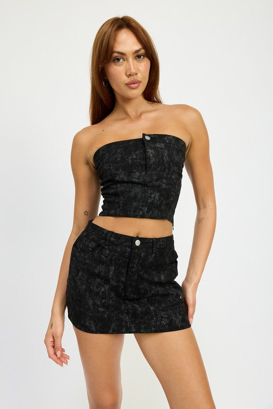 WASHED PRINT TUBE TOP WITH BUTTONS-Emory Park-BLACK DENIM PRINT-S-[option4]-[option5]-[option6]-[option7]-[option8]-Shop-Boutique-Clothing-for-Women-Online