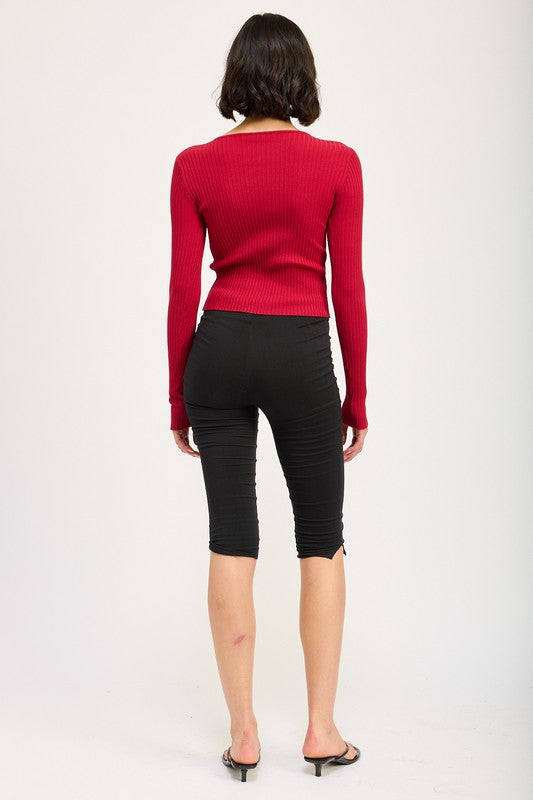 LONG SLEEVE RIBBED TOP WITH BOW DETAIL-Emory Park-[option4]-[option5]-[option6]-[option7]-[option8]-Shop-Boutique-Clothing-for-Women-Online