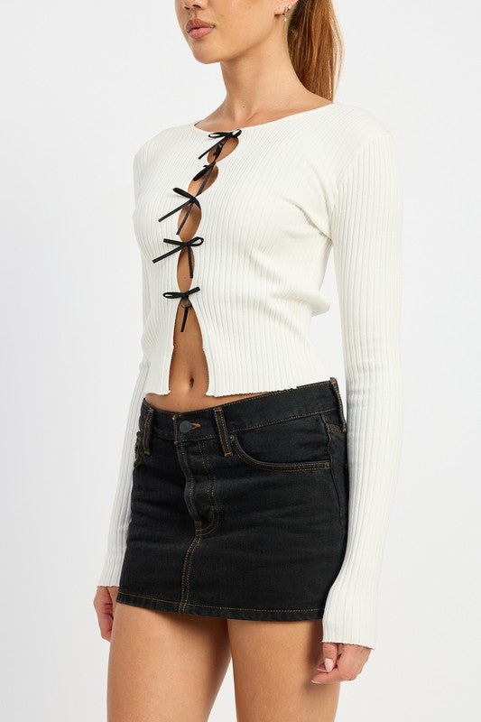 LONG SLEEVE RIBBED TOP WITH BOW DETAIL-Emory Park-[option4]-[option5]-[option6]-[option7]-[option8]-Shop-Boutique-Clothing-for-Women-Online