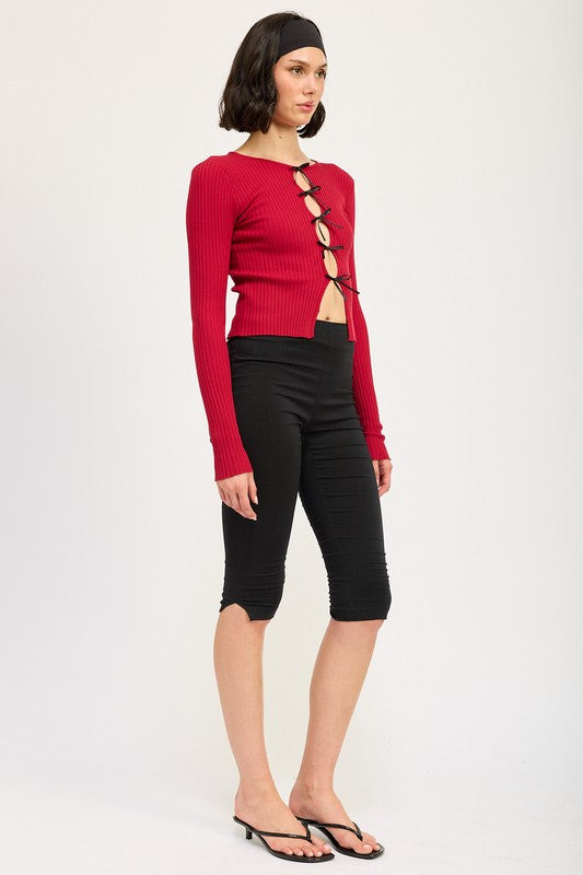 LONG SLEEVE RIBBED TOP WITH BOW DETAIL-Emory Park-[option4]-[option5]-[option6]-[option7]-[option8]-Shop-Boutique-Clothing-for-Women-Online