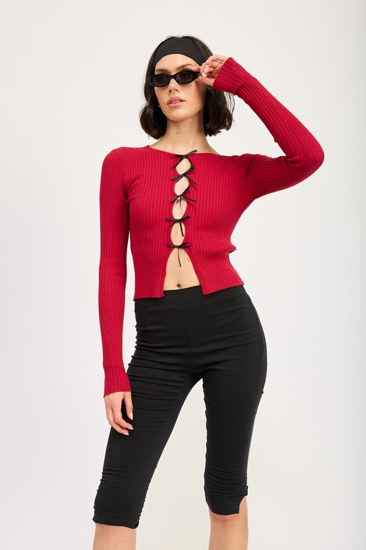 LONG SLEEVE RIBBED TOP WITH BOW DETAIL-Emory Park-[option4]-[option5]-[option6]-[option7]-[option8]-Shop-Boutique-Clothing-for-Women-Online