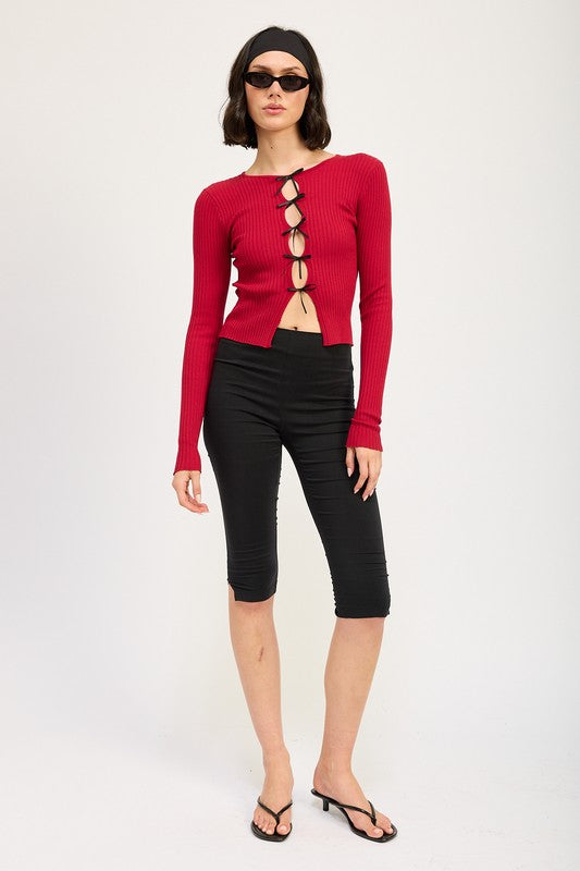 LONG SLEEVE RIBBED TOP WITH BOW DETAIL-Emory Park-[option4]-[option5]-[option6]-[option7]-[option8]-Shop-Boutique-Clothing-for-Women-Online