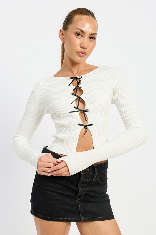 LONG SLEEVE RIBBED TOP WITH BOW DETAIL-Emory Park-IVORY-S-[option4]-[option5]-[option6]-[option7]-[option8]-Shop-Boutique-Clothing-for-Women-Online
