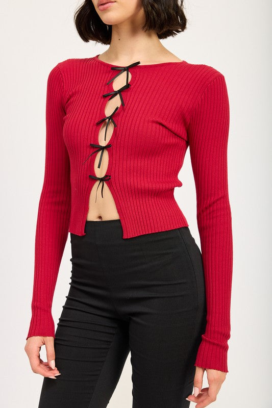 LONG SLEEVE RIBBED TOP WITH BOW DETAIL-Emory Park-[option4]-[option5]-[option6]-[option7]-[option8]-Shop-Boutique-Clothing-for-Women-Online