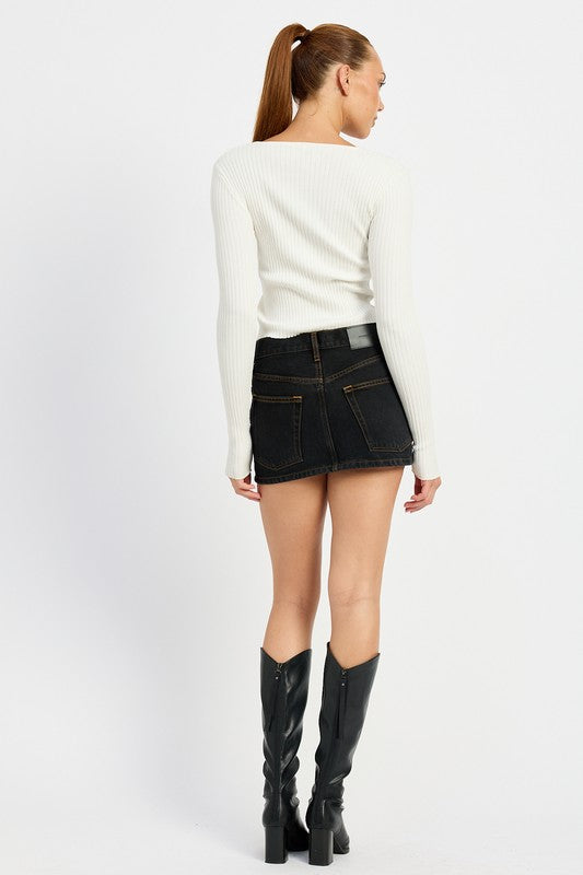 LONG SLEEVE RIBBED TOP WITH BOW DETAIL-Emory Park-[option4]-[option5]-[option6]-[option7]-[option8]-Shop-Boutique-Clothing-for-Women-Online