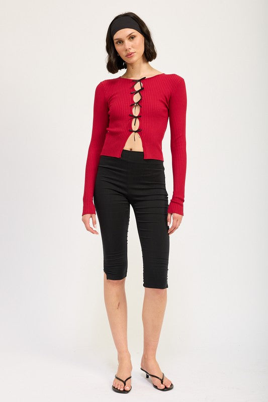 LONG SLEEVE RIBBED TOP WITH BOW DETAIL-Emory Park-[option4]-[option5]-[option6]-[option7]-[option8]-Shop-Boutique-Clothing-for-Women-Online