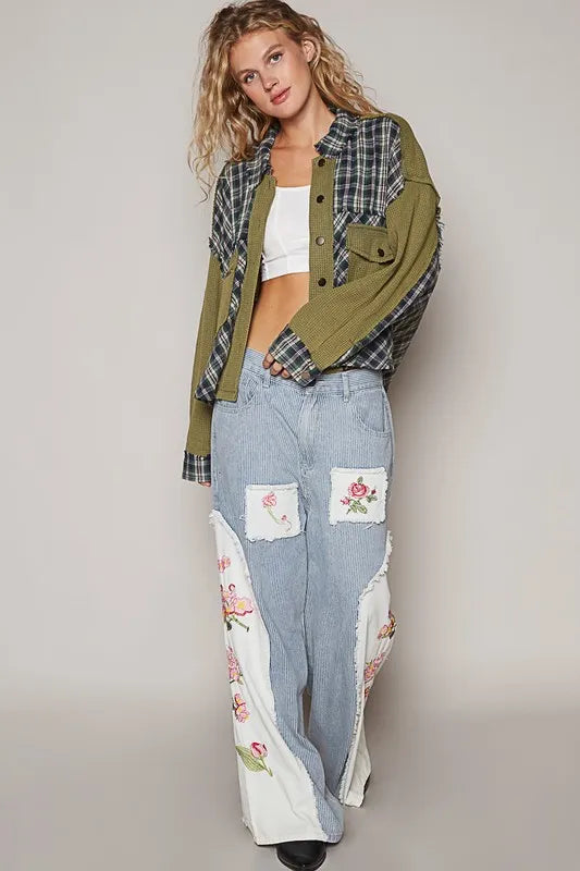 POL Plaid Button Down Shirt with Chest Pockets-Blouses-Trendsi-[option4]-[option5]-[option6]-[option7]-[option8]-Shop-Boutique-Clothing-for-Women-Online