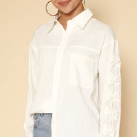 Bow sleeve button down shirt-Miss Sparkling-white-S-[option4]-[option5]-[option6]-[option7]-[option8]-Shop-Boutique-Clothing-for-Women-Online