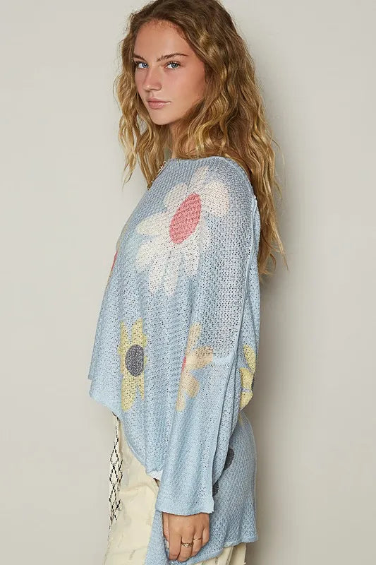 POL Flower Dropped Shoulder Long Sleeve Knit Top-knit top-Trendsi-[option4]-[option5]-[option6]-[option7]-[option8]-Shop-Boutique-Clothing-for-Women-Online