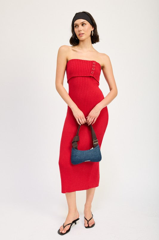 FOLD OVER RIBBED TUBE DRESS-Emory Park-[option4]-[option5]-[option6]-[option7]-[option8]-Shop-Boutique-Clothing-for-Women-Online