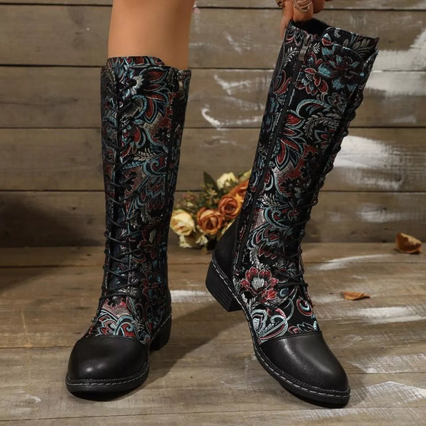 Lace Up Block Heels Boots-110 Fashion Boots-Trendsi-Black-36-[option4]-[option5]-[option6]-[option7]-[option8]-Shop-Boutique-Clothing-for-Women-Online