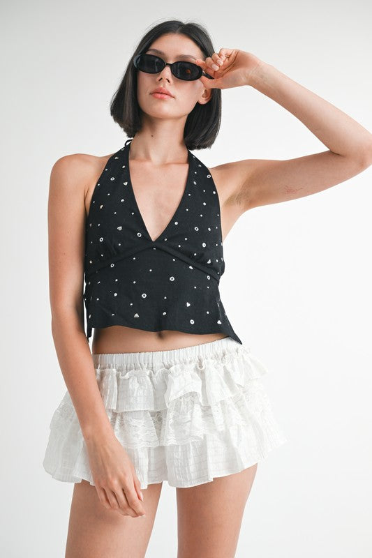 BABYDOLL HOT FIX HALTER TOP-Emory Park-BLACK-S-[option4]-[option5]-[option6]-[option7]-[option8]-Shop-Boutique-Clothing-for-Women-Online