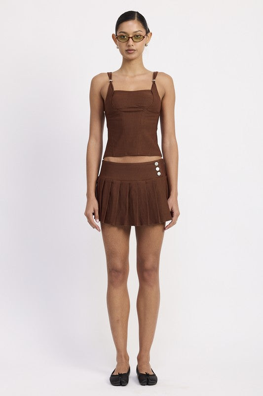 PLEATED MINI SKORT-Emory Park-CHOCOLATE BROWN-S-[option4]-[option5]-[option6]-[option7]-[option8]-Shop-Boutique-Clothing-for-Women-Online