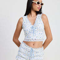RUCHED FLORAL TOP WITH BOW DETAIL-Emory Park-BLUE WHITE FLORAL-S-[option4]-[option5]-[option6]-[option7]-[option8]-Shop-Boutique-Clothing-for-Women-Online