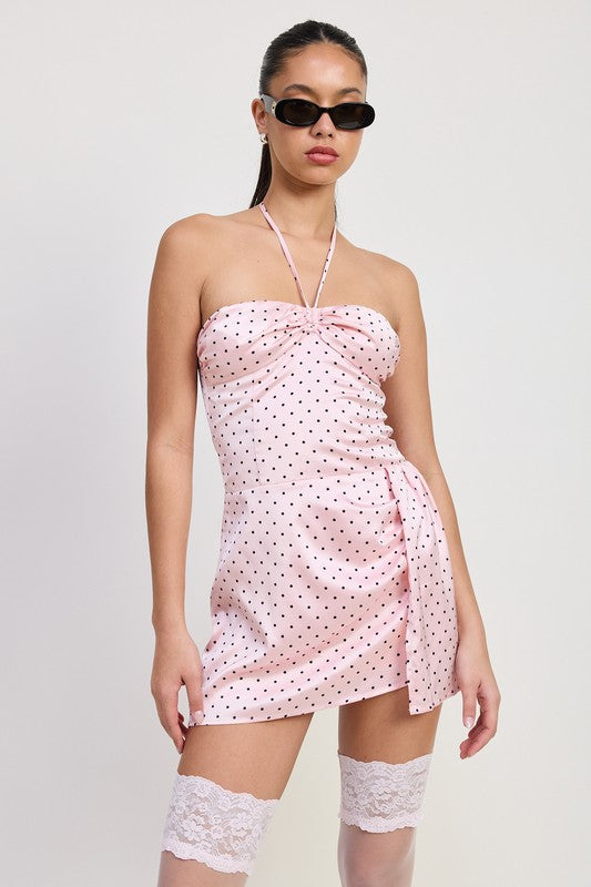 MINI HALTER POLKA DOT DRESS-Emory Park-PINK BLACK POLKA-S-[option4]-[option5]-[option6]-[option7]-[option8]-Shop-Boutique-Clothing-for-Women-Online