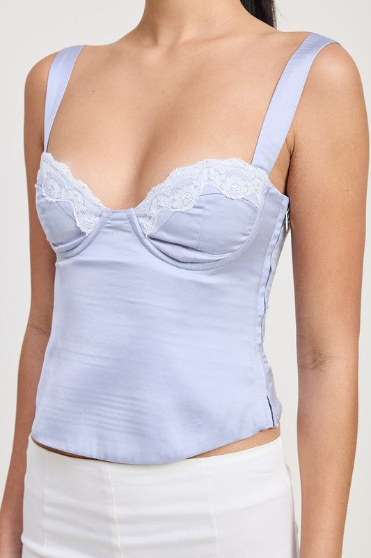 SATIN BUSTIER TOP WITH LACE DETAIL-Emory Park-[option4]-[option5]-[option6]-[option7]-[option8]-Shop-Boutique-Clothing-for-Women-Online
