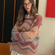 Annie Wear Multi Color Zig-Zag Round Neck Sweater-Sweaters-Trendsi-Rose Multicolor-S-[option4]-[option5]-[option6]-[option7]-[option8]-Shop-Boutique-Clothing-for-Women-Online