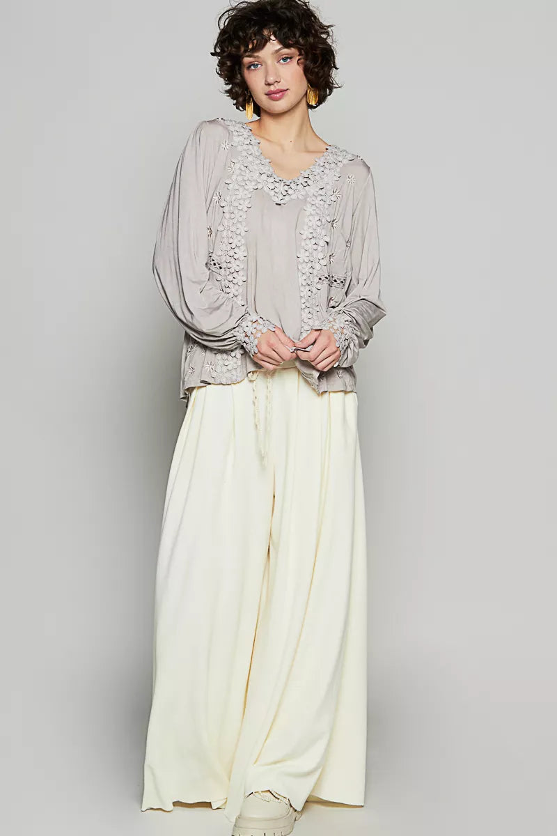 POL Floral Embroidery Woven Top with Lace Trim-Blouses-Trendsi-[option4]-[option5]-[option6]-[option7]-[option8]-Shop-Boutique-Clothing-for-Women-Online