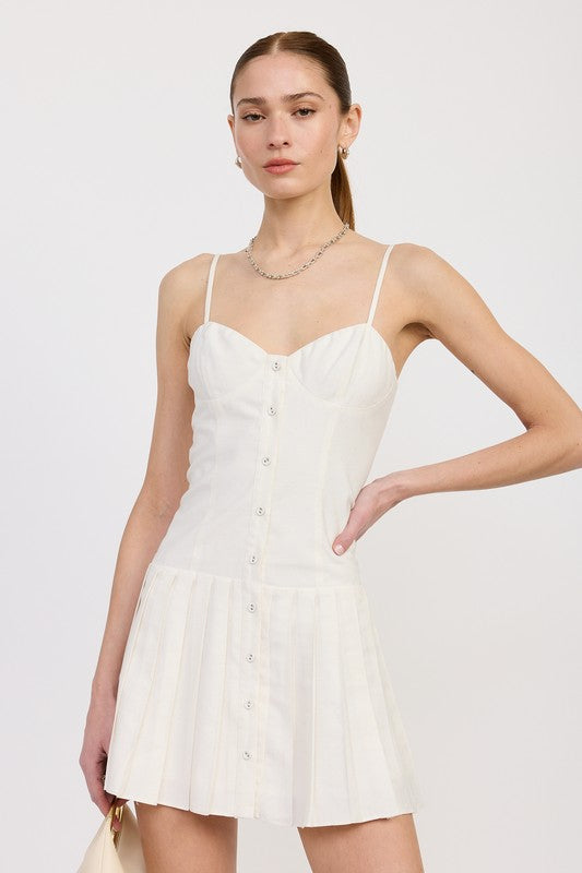 SPAGHETTI STRAP PLEATED MINI DRESS-Emory Park-WHITE-S-[option4]-[option5]-[option6]-[option7]-[option8]-Shop-Boutique-Clothing-for-Women-Online