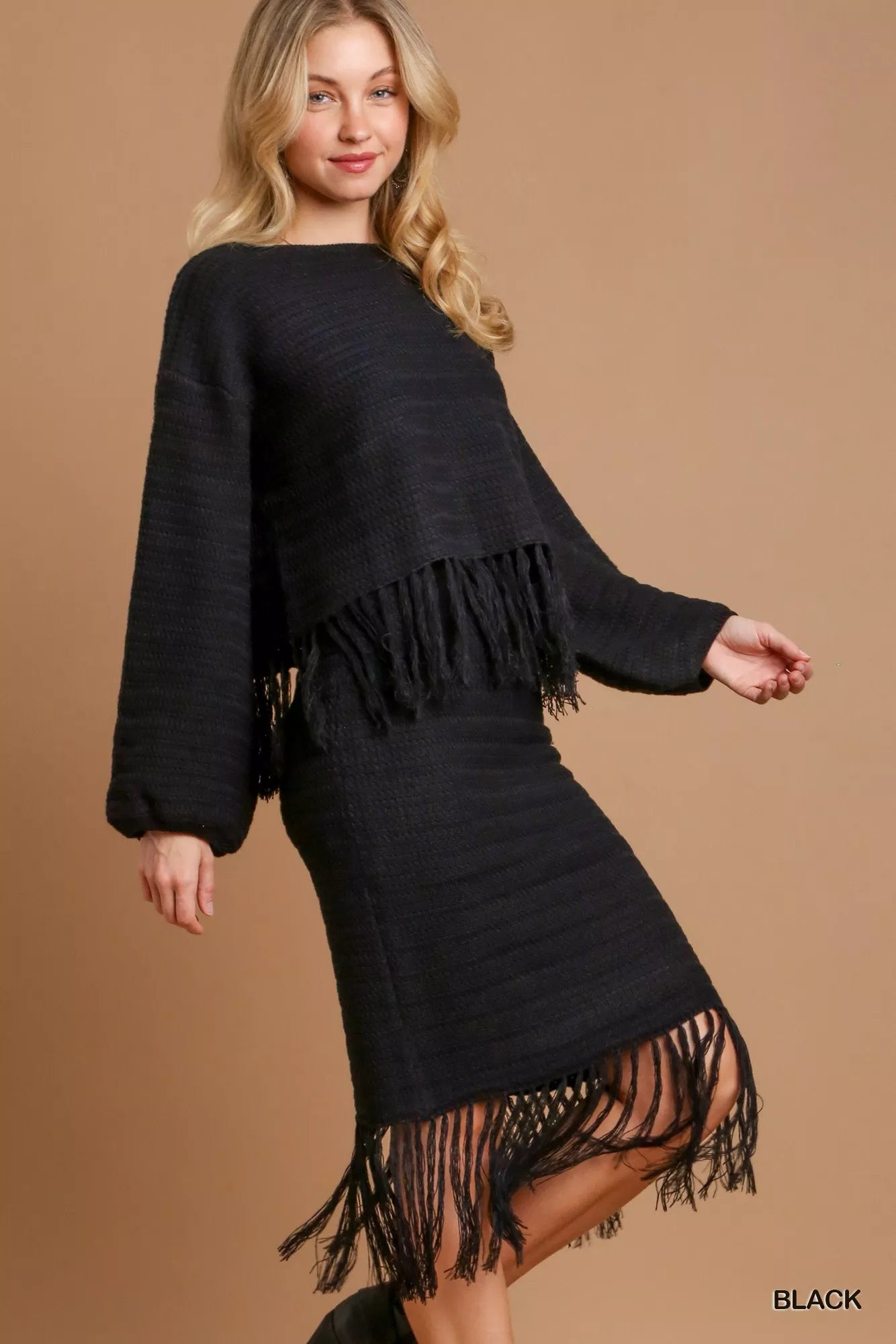 Umgee Crochet Knit Crop Top with Frey Hem-Sweaters-Trendsi-[option4]-[option5]-[option6]-[option7]-[option8]-Shop-Boutique-Clothing-for-Women-Online