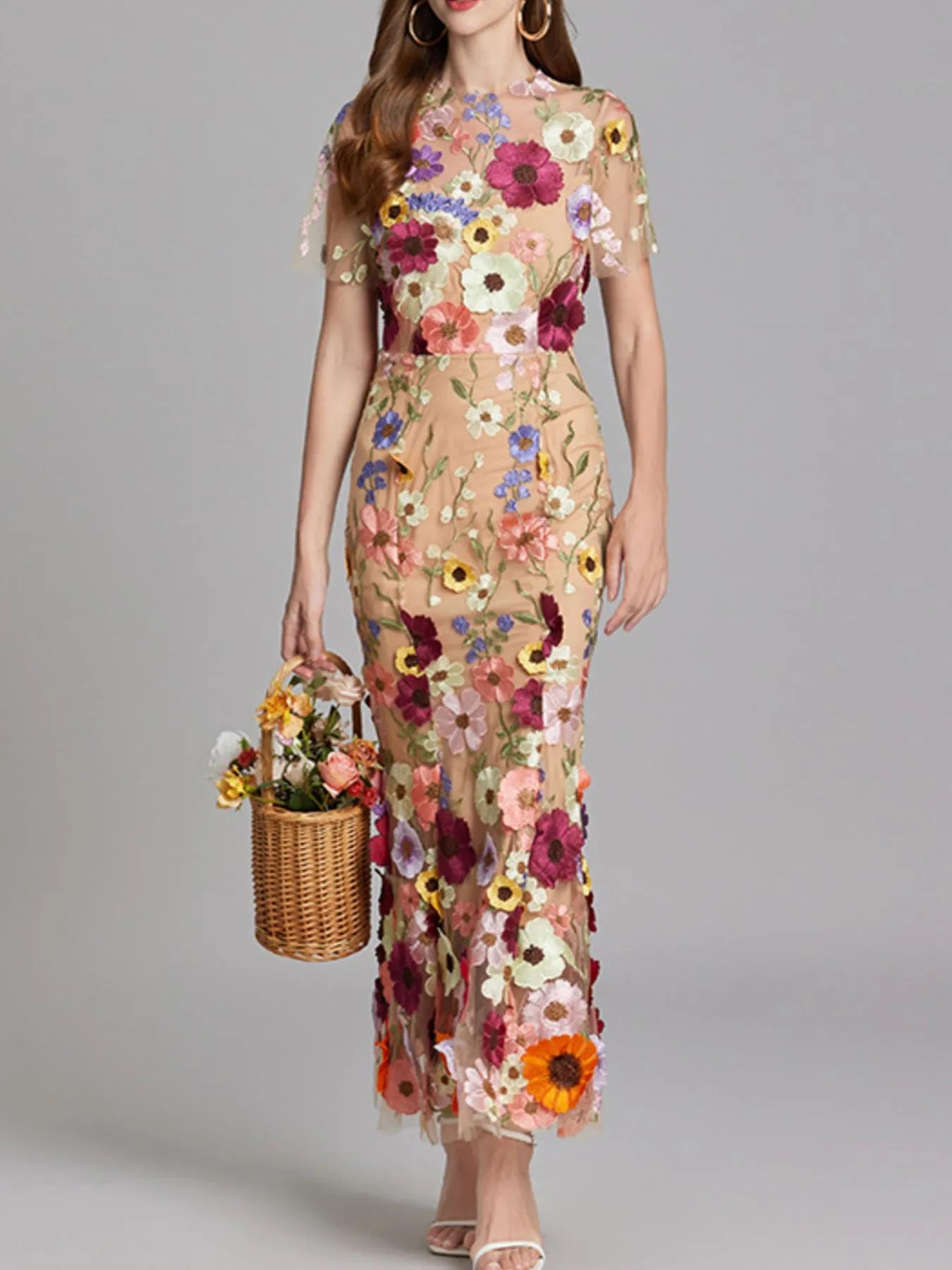 Floral Embroidered Mesh Overlay Maxi Dress-Dresses-Trendsi-[option4]-[option5]-[option6]-[option7]-[option8]-Shop-Boutique-Clothing-for-Women-Online