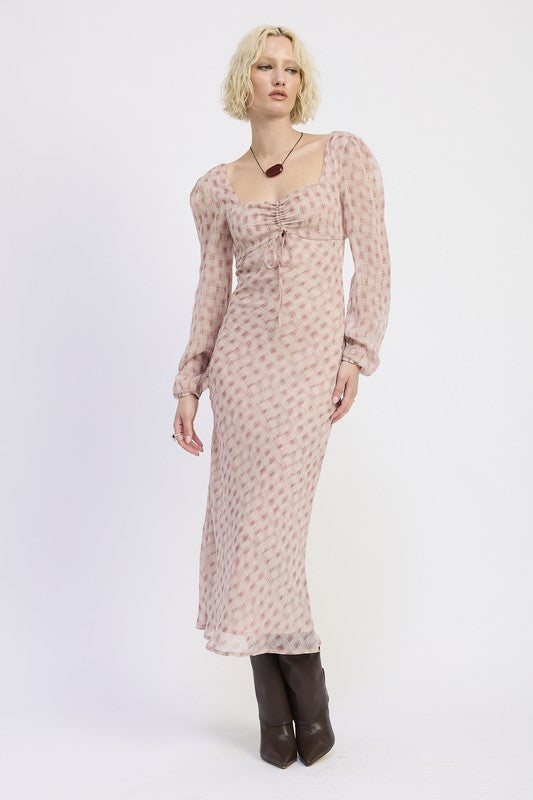 OPEN BACK PUFF SLEEVE MIDI DRESS WITH RUCHED BUST-Emory Park-DUSTY ROSE FLANNEL-S-[option4]-[option5]-[option6]-[option7]-[option8]-Shop-Boutique-Clothing-for-Women-Online