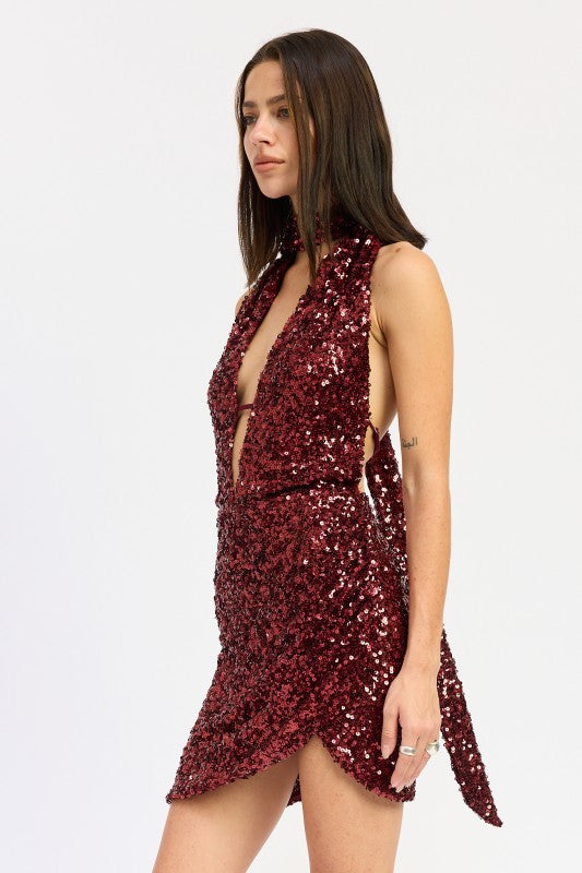 SEQUIN HALTER SCARF MINI DRESS-Emory Park-[option4]-[option5]-[option6]-[option7]-[option8]-Shop-Boutique-Clothing-for-Women-Online