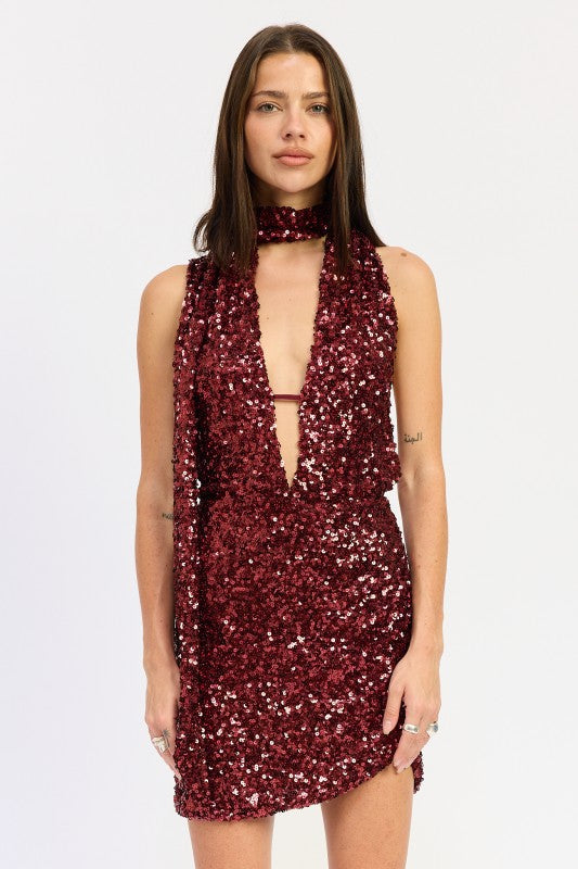 SEQUIN HALTER SCARF MINI DRESS-Emory Park-CHERRY-S-[option4]-[option5]-[option6]-[option7]-[option8]-Shop-Boutique-Clothing-for-Women-Online