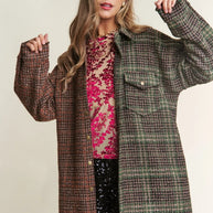 J.NNA Snap Down Tweed Plaid Contrast Longline Shacket-Womens Outerwear/Shacket-Trendsi-Misty Forest-S-[option4]-[option5]-[option6]-[option7]-[option8]-Shop-Boutique-Clothing-for-Women-Online