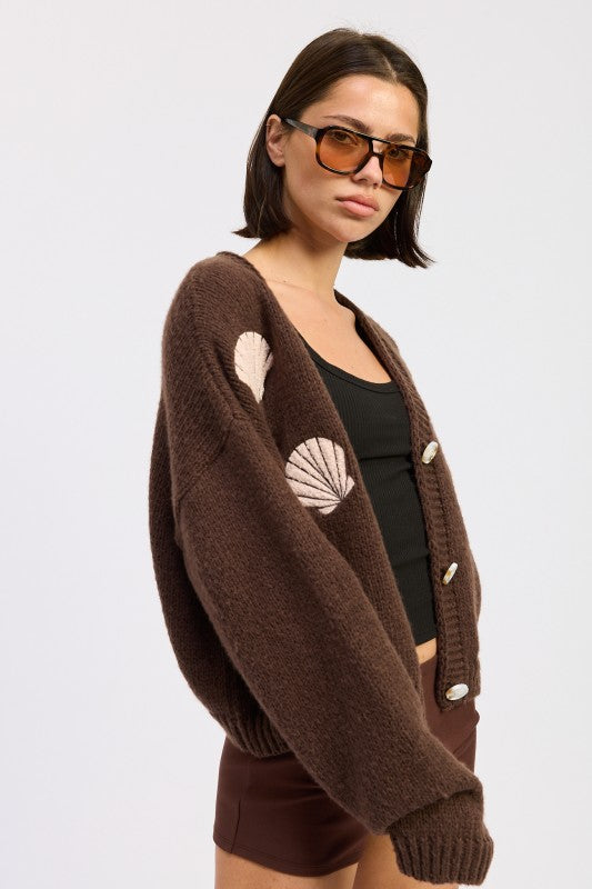 V NECK BUTTON FRONT APPLIQUE CARDIGAN-Emory Park-[option4]-[option5]-[option6]-[option7]-[option8]-Shop-Boutique-Clothing-for-Women-Online