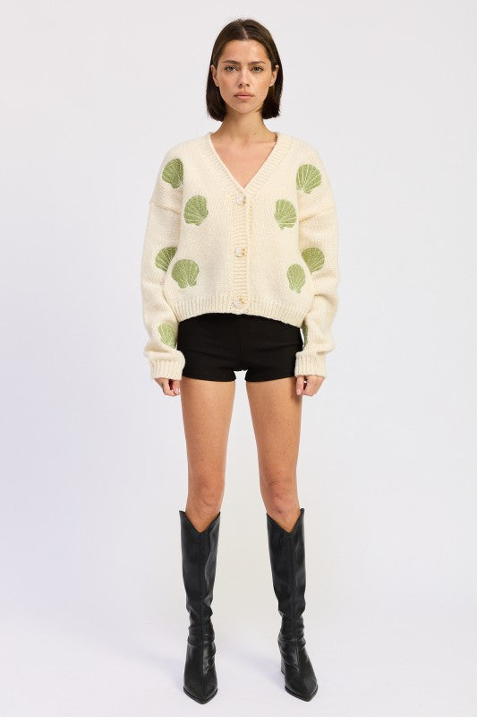 V NECK BUTTON FRONT APPLIQUE CARDIGAN-Emory Park-[option4]-[option5]-[option6]-[option7]-[option8]-Shop-Boutique-Clothing-for-Women-Online