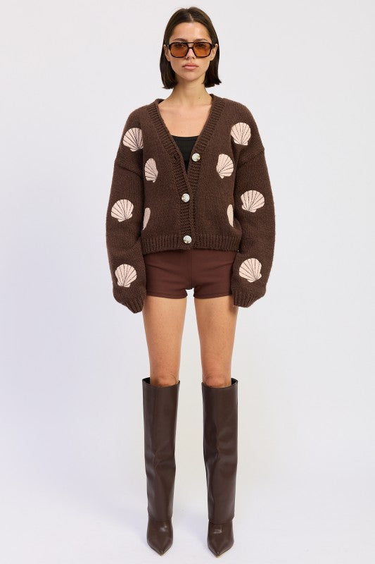 V NECK BUTTON FRONT APPLIQUE CARDIGAN-Emory Park-[option4]-[option5]-[option6]-[option7]-[option8]-Shop-Boutique-Clothing-for-Women-Online