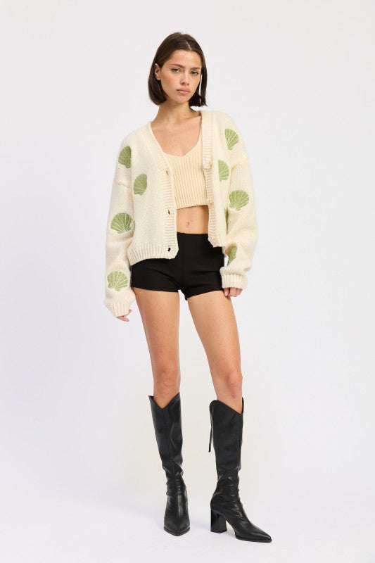 V NECK BUTTON FRONT APPLIQUE CARDIGAN-Emory Park-[option4]-[option5]-[option6]-[option7]-[option8]-Shop-Boutique-Clothing-for-Women-Online