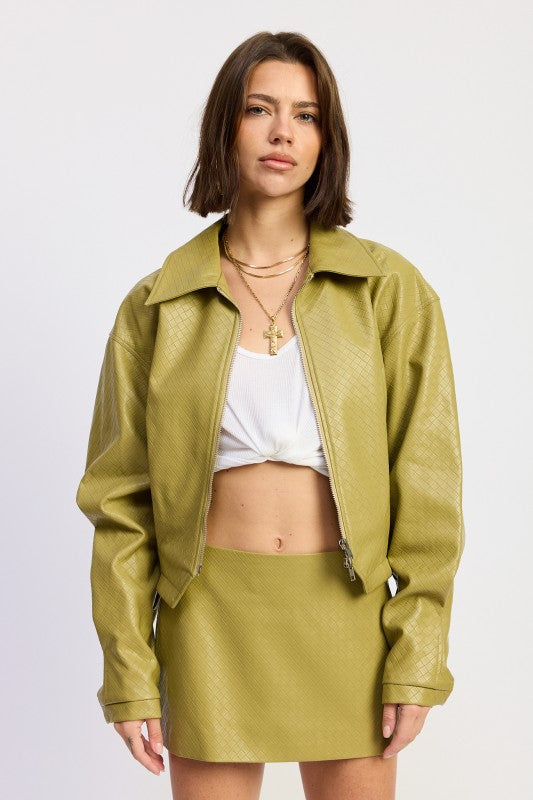 CROPPED JACKET WITH COLLAR AND ZIPPER-Emory Park-CHARTREUSE-S-[option4]-[option5]-[option6]-[option7]-[option8]-Shop-Boutique-Clothing-for-Women-Online