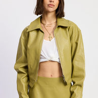CROPPED JACKET WITH COLLAR AND ZIPPER-Emory Park-CHARTREUSE-S-[option4]-[option5]-[option6]-[option7]-[option8]-Shop-Boutique-Clothing-for-Women-Online