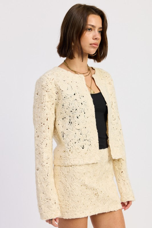 NOVELTY MACRAME CROPPED JACKET-Emory Park-[option4]-[option5]-[option6]-[option7]-[option8]-Shop-Boutique-Clothing-for-Women-Online