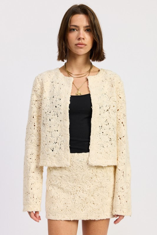 NOVELTY MACRAME CROPPED JACKET-Emory Park-[option4]-[option5]-[option6]-[option7]-[option8]-Shop-Boutique-Clothing-for-Women-Online