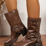 Round Toe Block Heels Boots-Boots-Trendsi-Brown-35-[option4]-[option5]-[option6]-[option7]-[option8]-Shop-Boutique-Clothing-for-Women-Online