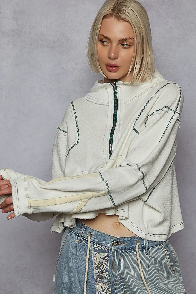 POL Contrast Stitching Zip Front Sweatshirt-Sweatshirts-Trendsi-White-S-[option4]-[option5]-[option6]-[option7]-[option8]-Shop-Boutique-Clothing-for-Women-Online