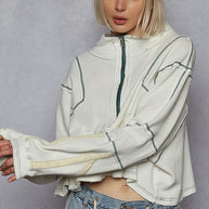 POL Contrast Stitching Zip Front Sweatshirt-Sweatshirts-Trendsi-White-S-[option4]-[option5]-[option6]-[option7]-[option8]-Shop-Boutique-Clothing-for-Women-Online