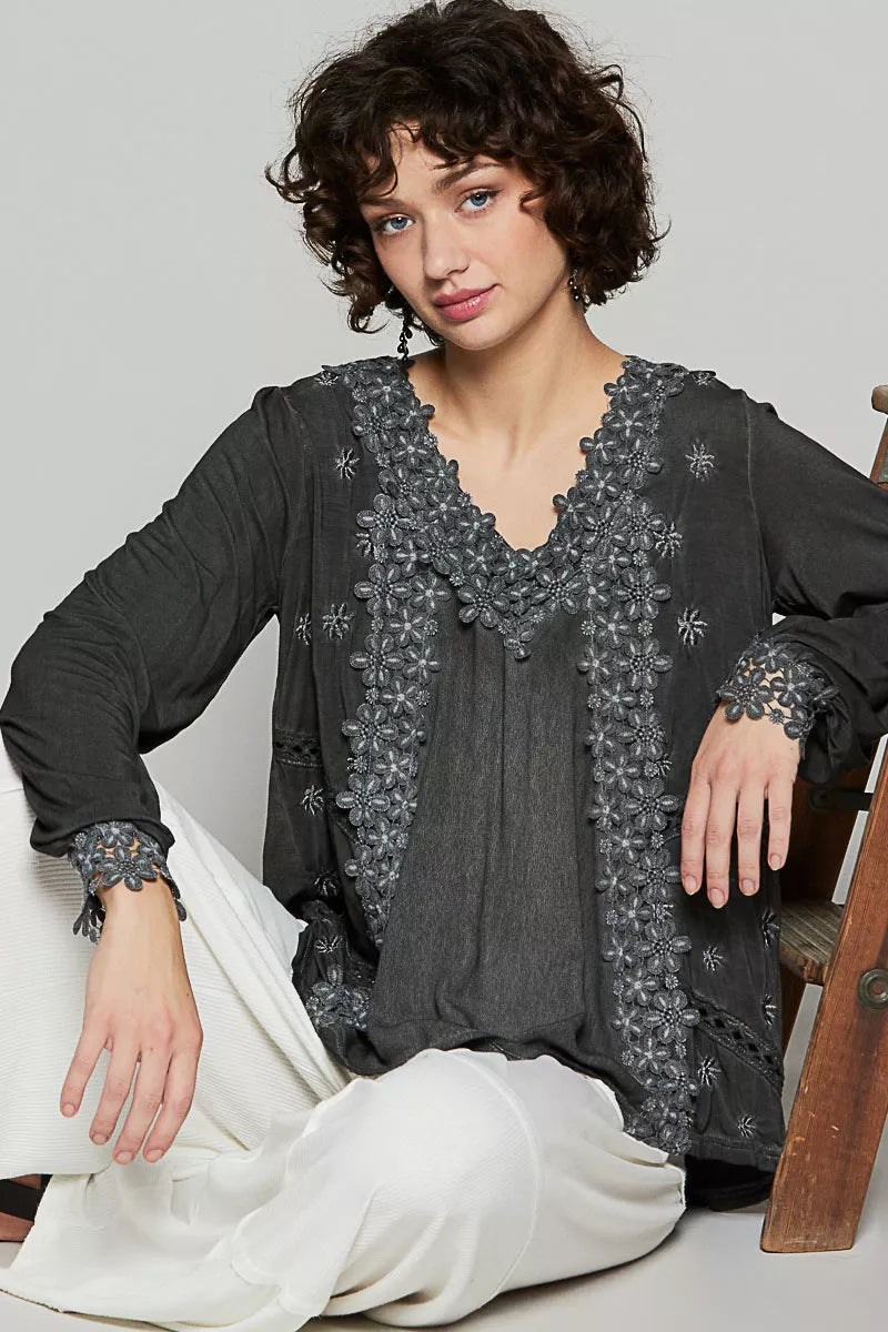 POL Floral Embroidery Woven Top with Lace Trim-Blouses-Trendsi-[option4]-[option5]-[option6]-[option7]-[option8]-Shop-Boutique-Clothing-for-Women-Online