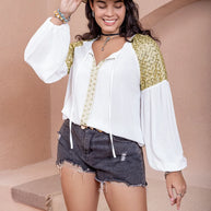 Plus Size Sequin Tie Neck Dropped Shoulder Blouse-Blouses-Trendsi-[option4]-[option5]-[option6]-[option7]-[option8]-Shop-Boutique-Clothing-for-Women-Online