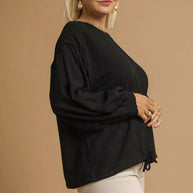 Umgee Full Size Linen Long Sleeve Top with Drawstring-Blouses-Trendsi-[option4]-[option5]-[option6]-[option7]-[option8]-Shop-Boutique-Clothing-for-Women-Online