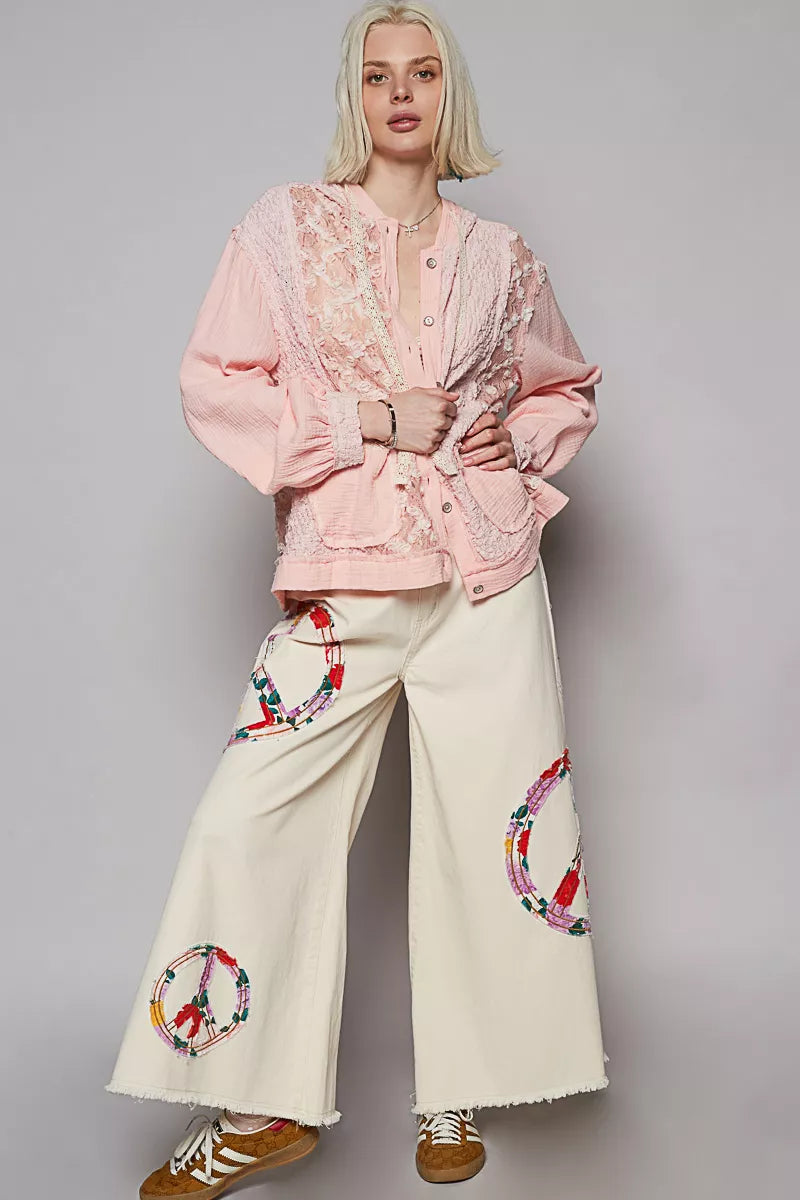 POL Exposed Seam Button Down Hooded Jacket with Lace Detail-Jacket-Trendsi-[option4]-[option5]-[option6]-[option7]-[option8]-Shop-Boutique-Clothing-for-Women-Online