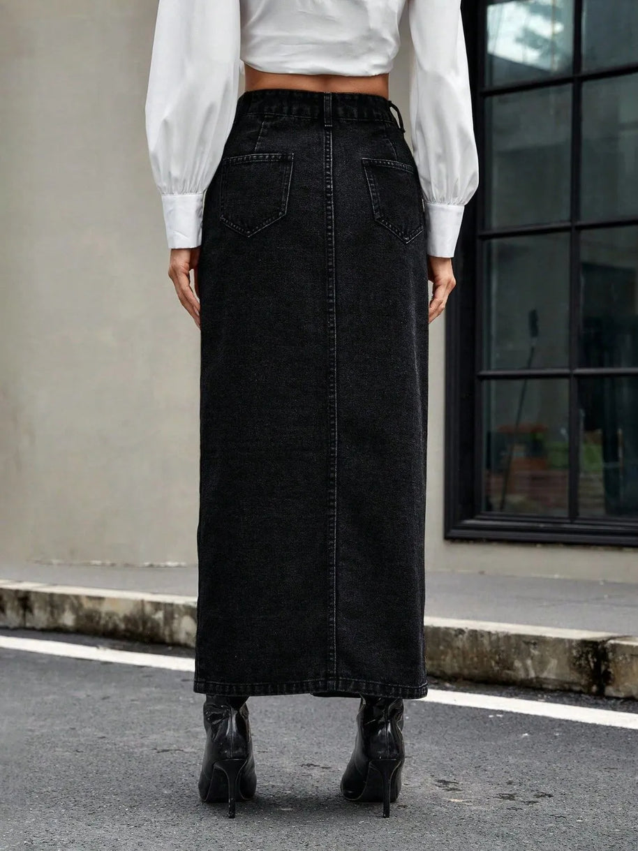 Button Front Denim Skirt-Skirts-Trendsi-[option4]-[option5]-[option6]-[option7]-[option8]-Shop-Boutique-Clothing-for-Women-Online