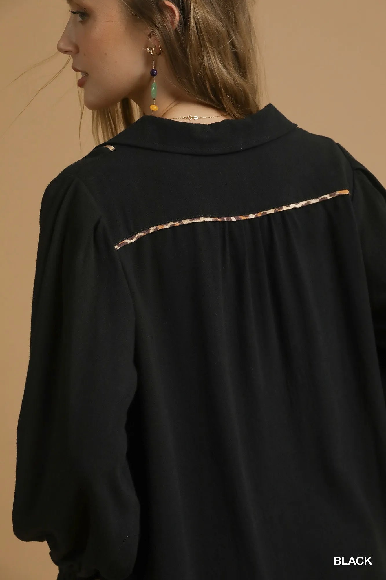 Linen Scallop Hem Blouse with Contrast Trim-Blouses-Trendsi-[option4]-[option5]-[option6]-[option7]-[option8]-Shop-Boutique-Clothing-for-Women-Online